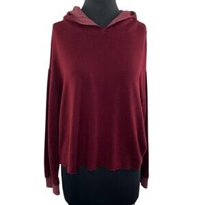 MONROW Burgundy Knit Pullover Ribbed Long Sleeve Hoodie Drop Shoulder Lounge XL
